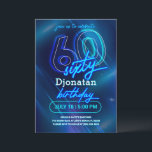 Carte d'invitation Blue Neon 60th Birthday Party<br><div class="desc">Blue Neon Birthday Party Invitation Card fait partie de la collection Neon Birthday Party. Ce produit est muni de panneaux de néon,  arrière - plan bleu. Fait principalement en bleu et blanc avec des polices décoratives. Explorez d'autres produits correspondants dans notre magasin.</div>