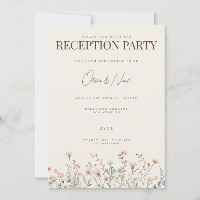 Carte d'invitation Boho Fleur sauvage simple (Devant)