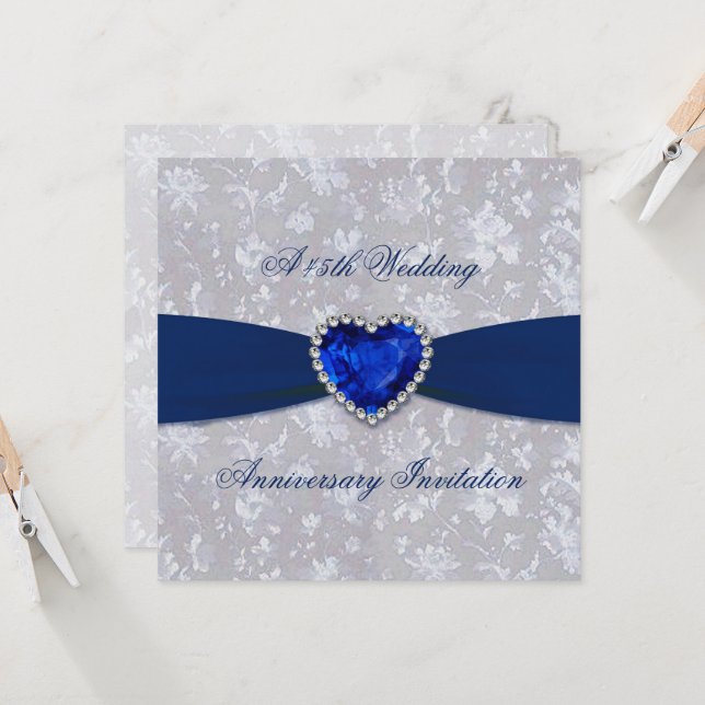 Carte d'invitation Bold Damask 45e anniversaire 5, (Devant/Arrière en situation)