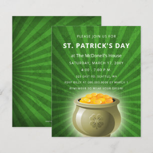 Carte d'invitation Budget Pot d'or St Patrick