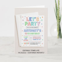 Carte d'invitation colorée pour les 12 ans d'enfan