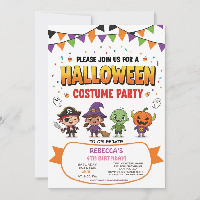 Carte d'invitation Costume d'Halloween pour les en (Devant)
