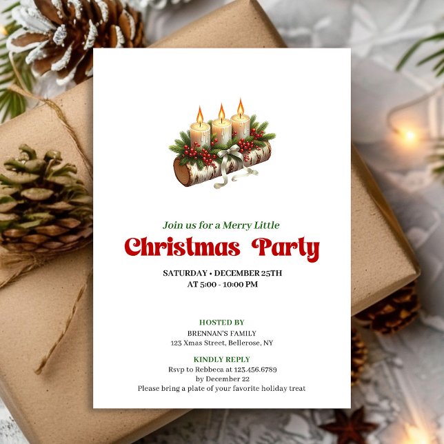 Carte d'invitation Couronne de pin de Noël Chic (Chic Christmas Candles Pine Wreath Invite Card)