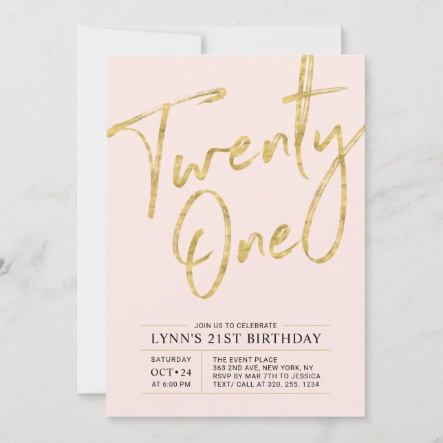 Carte d'invitation d'anniversaire 21 ans | Or (Devant)