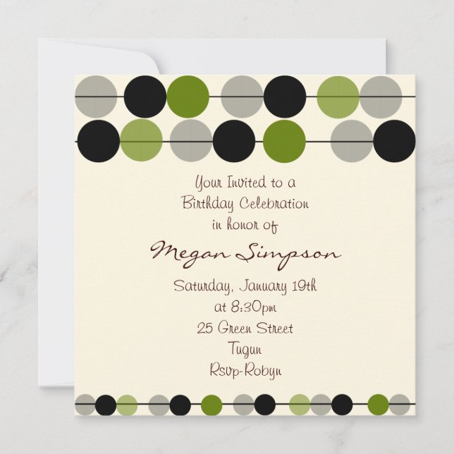 Carte d'invitation d'anniversaire à motif de cercl (Devant)