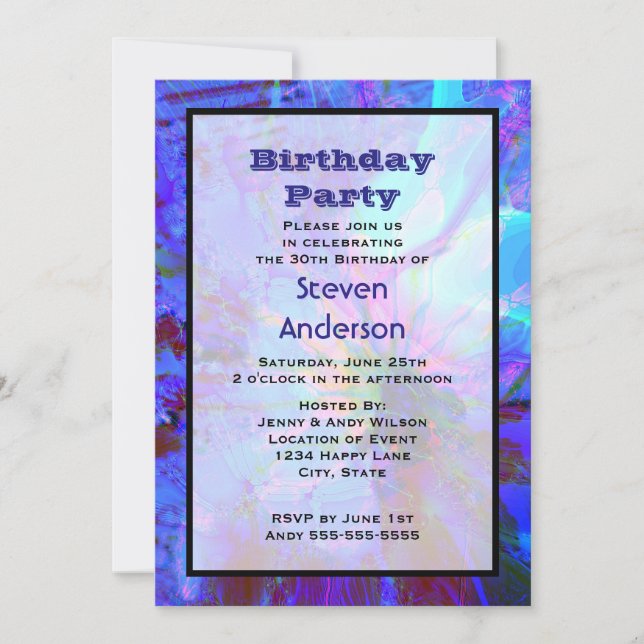 Carte d'invitation d'anniversaire abstraite bleue  (Devant)