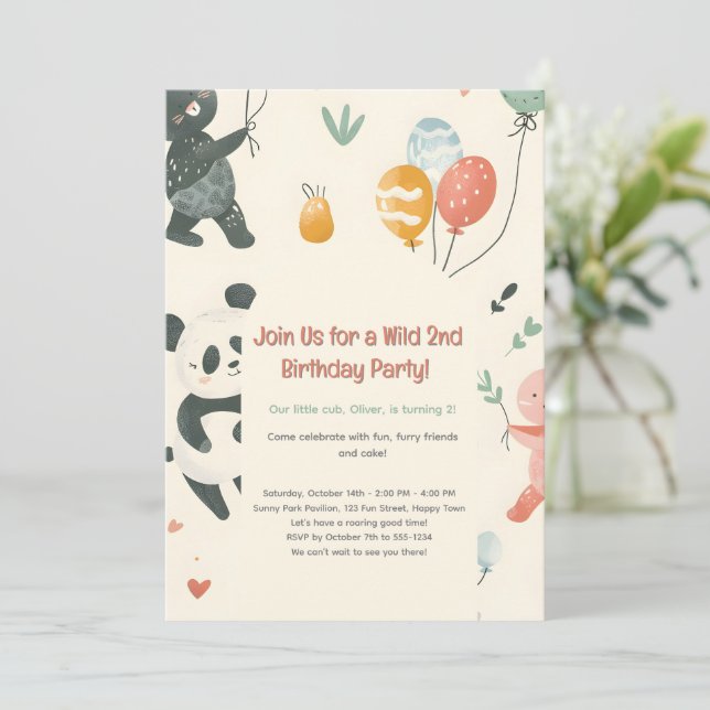 Carte d'invitation d'anniversaire amis des animaux (Debout devant)