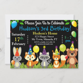 carte d'invitation d'anniversaire animaux de la fo
