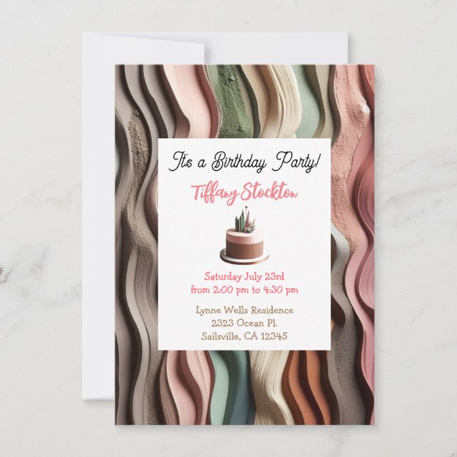 Carte d'invitation d'anniversaire aux vagues ondul (Devant)