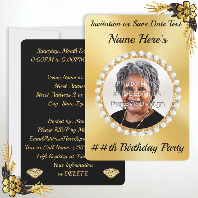 Carte d'invitation d'anniversaire avec PHOTO ou Sa (Birthday photo invitation card or photo save the dates. Memorable, personalized birthday invitations)