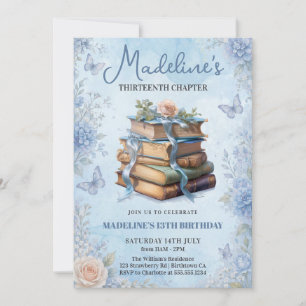 Carte d'invitation d'anniversaire Blue Book Girl