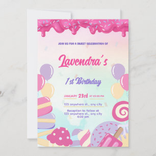 Carte d'invitation d'anniversaire bonbon pastel mi