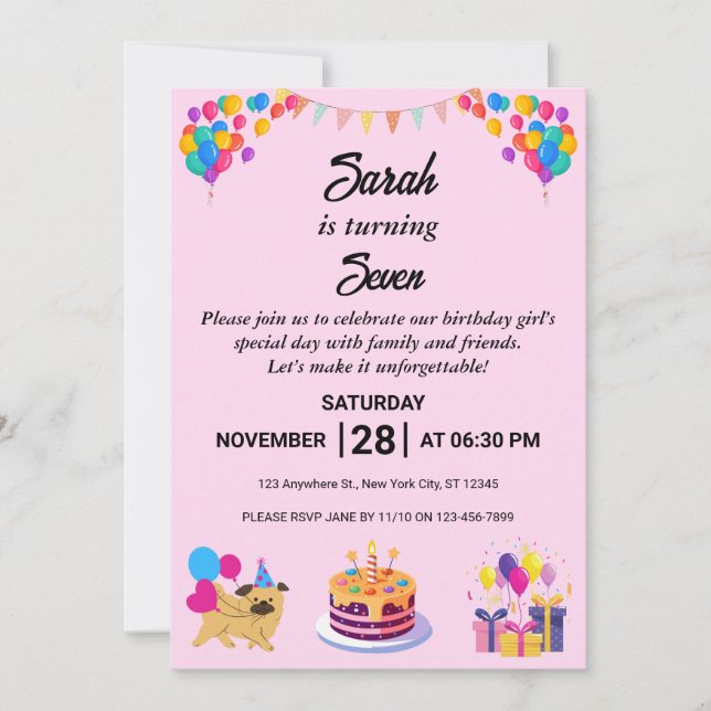 Carte d'invitation d'anniversaire brillante et gai (Devant)