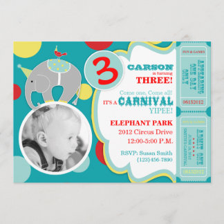 Carte d'invitation d'anniversaire Circus Elephant