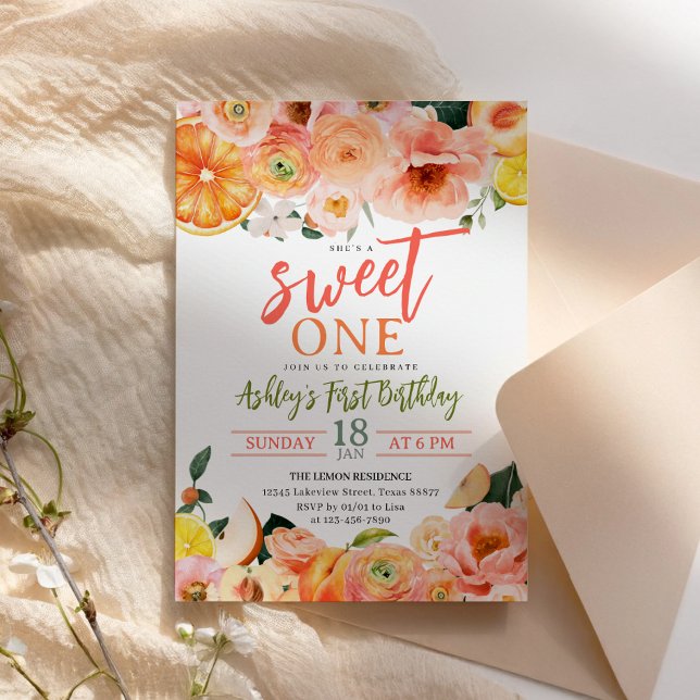 Carte d'invitation d'anniversaire Citrus d'été dou (Sweet Summer Citrus Birthday Invitation Card)