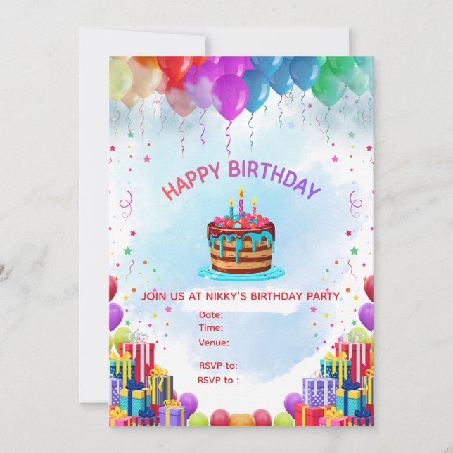 Carte d'invitation d'anniversaire colorée et modif (Devant)
