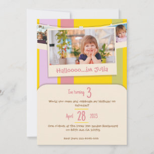 Carte d'invitation d'anniversaire colorée pour enf
