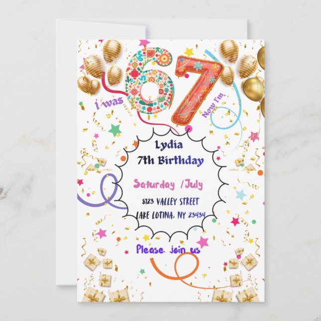Carte d'invitation d'anniversaire colorée pour fil (Devant)