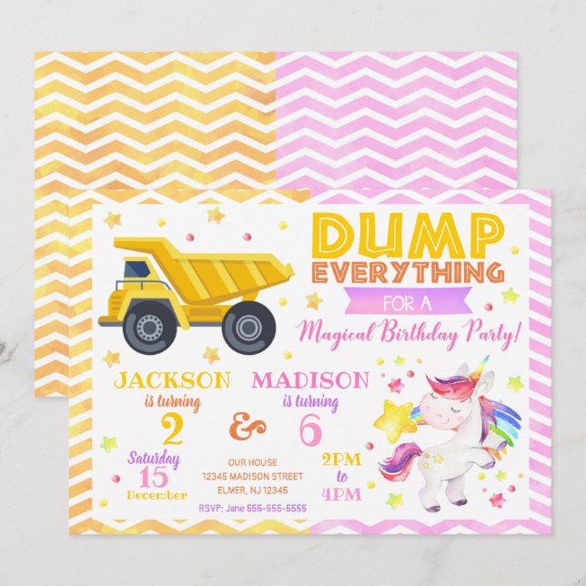 Carte d'invitation d'anniversaire conjointe Constr (Devant / Derrière)