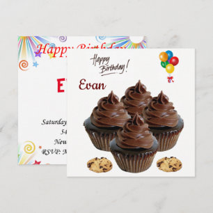 Carte d'invitation d'anniversaire Cupcake au choco
