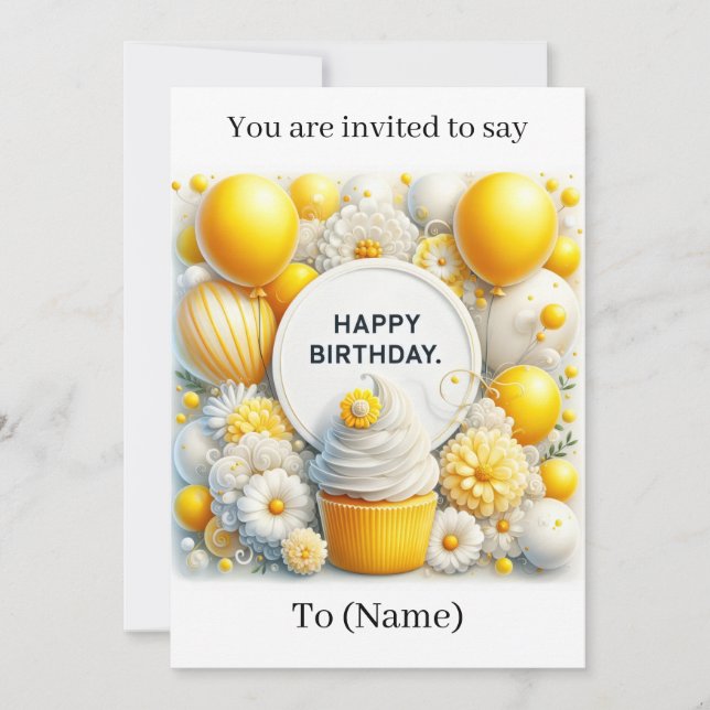 carte d'invitation d'anniversaire cupcake et ballo (Devant)