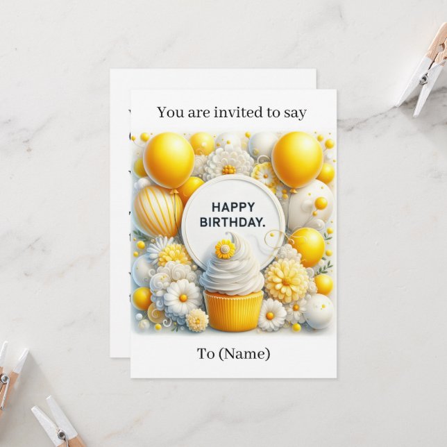 carte d'invitation d'anniversaire cupcake et ballo (Devant/Arrière en situation)
