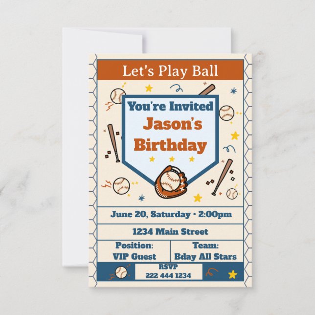 Carte d'invitation d'anniversaire de baseball - Aj (Devant)