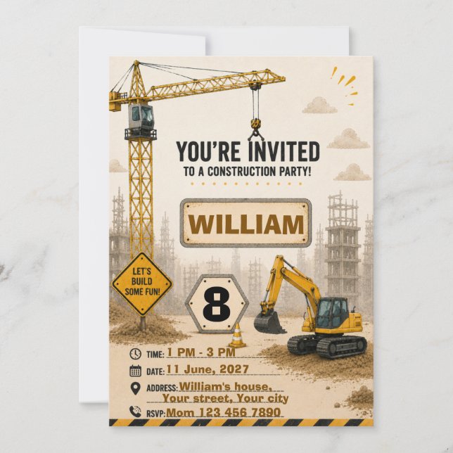 Carte d'invitation d'anniversaire de camion de con (Devant)