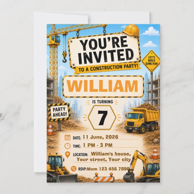 Carte d'invitation d'anniversaire de camion de con (Devant)