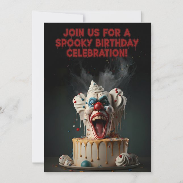 Carte d'invitation d'anniversaire de clown effraya (Devant)