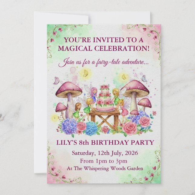 Carte d'invitation d'anniversaire de conte de fées (Devant)