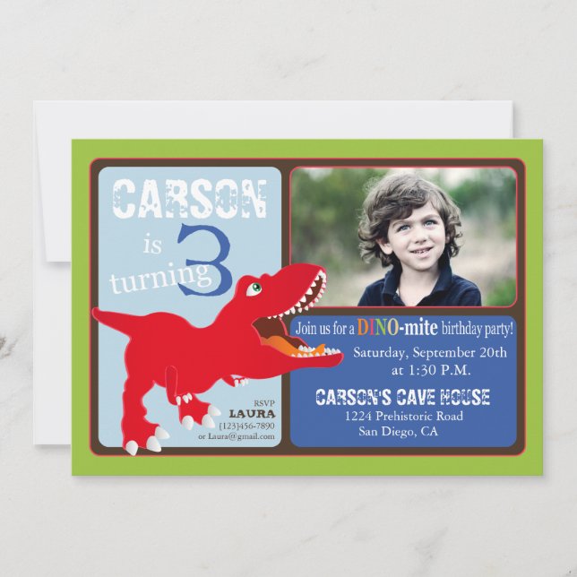 Carte d'invitation d'anniversaire de dinosaure (Devant)