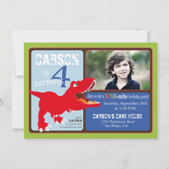 Carte d'invitation d'anniversaire de dinosaure (Devant)
