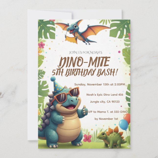 Carte d'invitation d'anniversaire de dinosaure for (Devant)