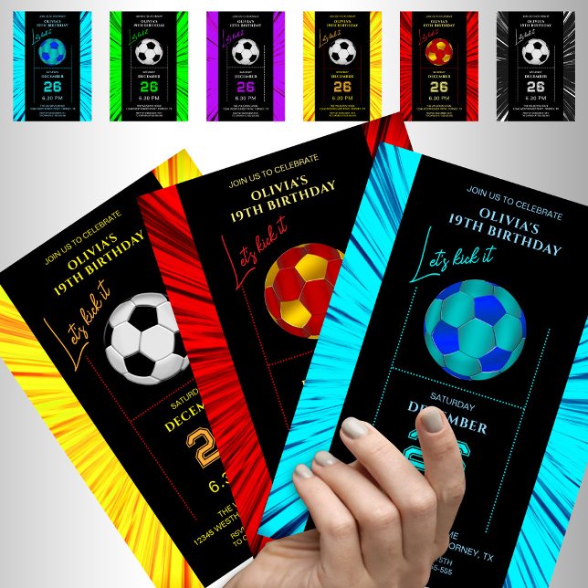 Carte d'invitation d'anniversaire de football roug (Créateur téléchargé)