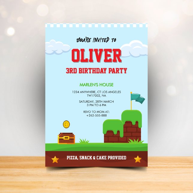 Carte d'invitation d'anniversaire de jeu vidéo col (Créateur téléchargé)