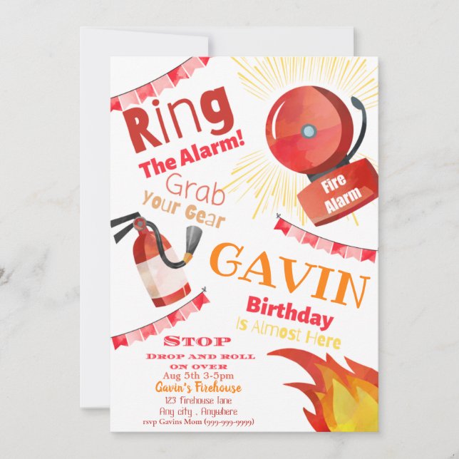 Carte d'invitation d'anniversaire de l'alarme ince (Devant)