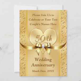 Carte d'invitation d'anniversaire de mariage dorée