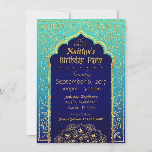 Carte d'invitation d'anniversaire de mille et une (Devant)