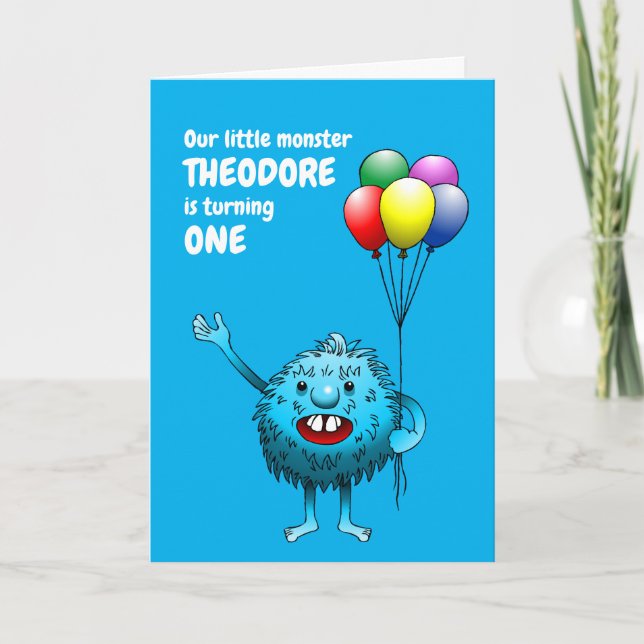 Carte d'invitation d'anniversaire de monstre bleu  (Devant)