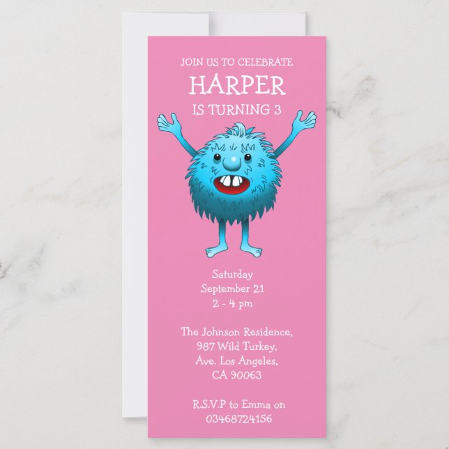 Carte d'invitation d'anniversaire de monstre migno (Devant)