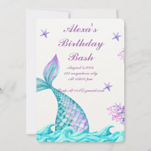 CARTE D'INVITATION D'ANNIVERSAIRE DE SIRENE BLEUE