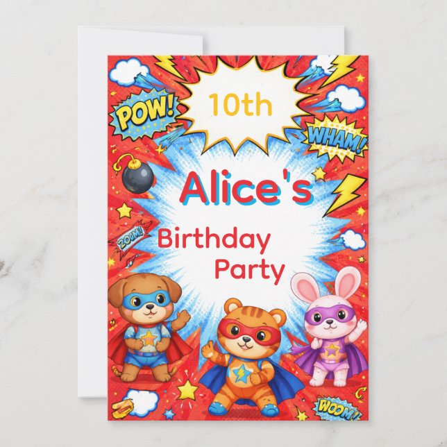 Carte d'invitation d'anniversaire de super-héros (Devant)