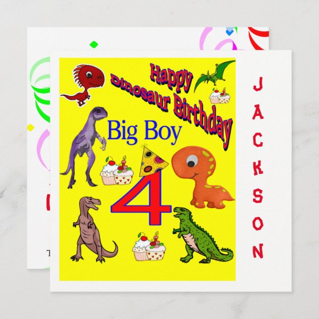 Carte d'invitation d'anniversaire dinosaure (Devant / Derrière)