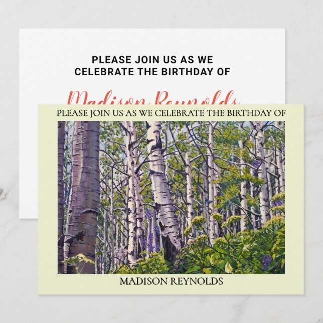 Carte d'invitation d'anniversaire d'un arbre tremb (Devant / Derrière)