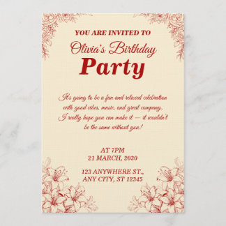 Carte d'invitation d'anniversaire élégante – Fleur
