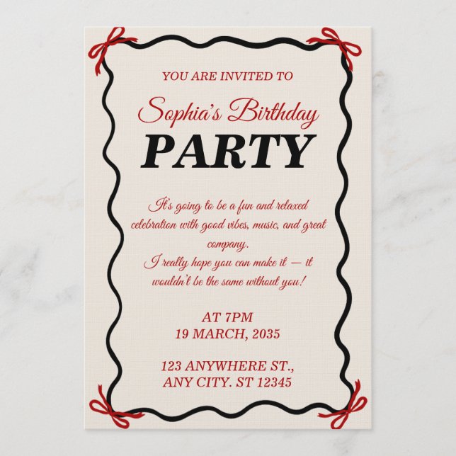 Carte d'invitation d'anniversaire élégante - perso (Devant)