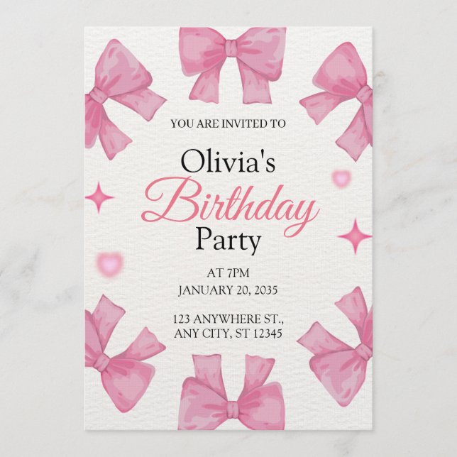 Carte d'invitation d'anniversaire élégante rose et (Devant)