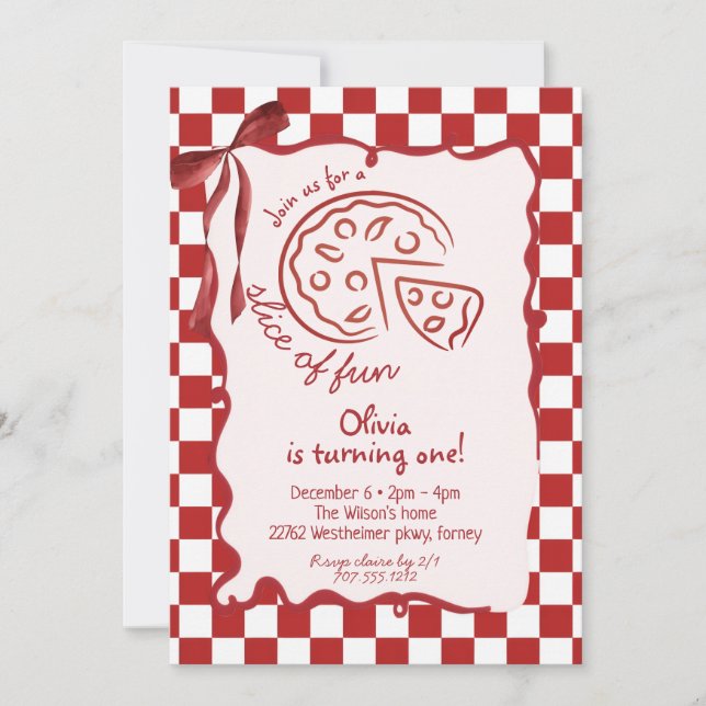 Carte d'invitation d'anniversaire fille Slice of F (Devant)