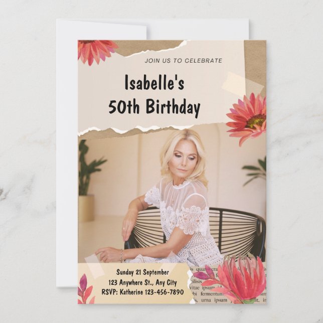 Carte d'invitation d'anniversaire florale élégante (Devant)